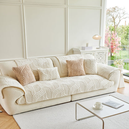 Luxury Plush Non-Slip Sofa Covers, Soft Fuzzy Embossed Sofa Topper & Seat Covers