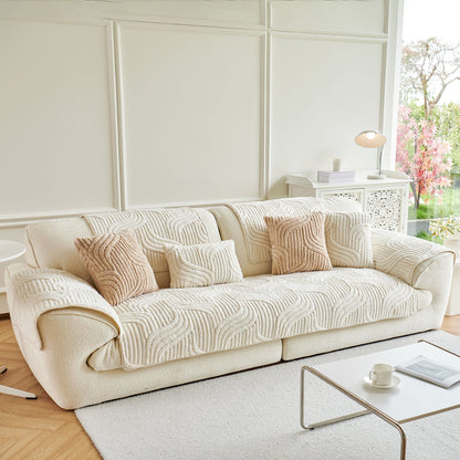 Luxury Plush Non-Slip Sofa Covers, Soft Fuzzy Embossed Sofa Topper & Seat Covers