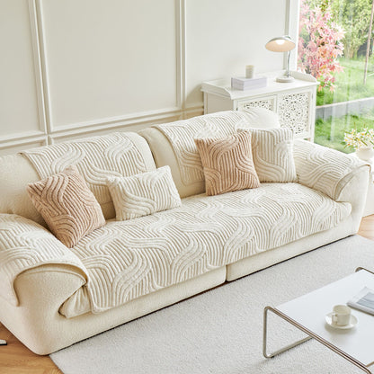 Luxury Plush Non-Slip Sofa Covers, Soft Fuzzy Embossed Sofa Topper & Seat Covers