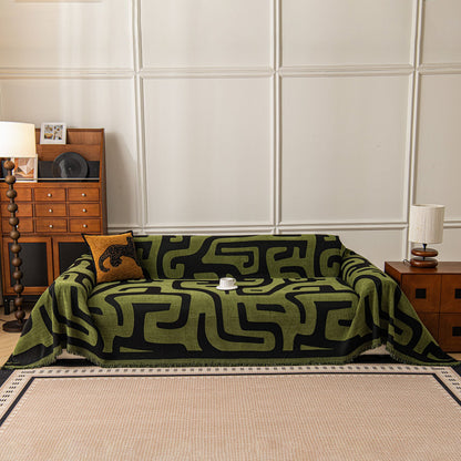 Modern Boho Chenille Sofa Cover Throw Blanket, Abstract Geometric Pattern Couch Cover