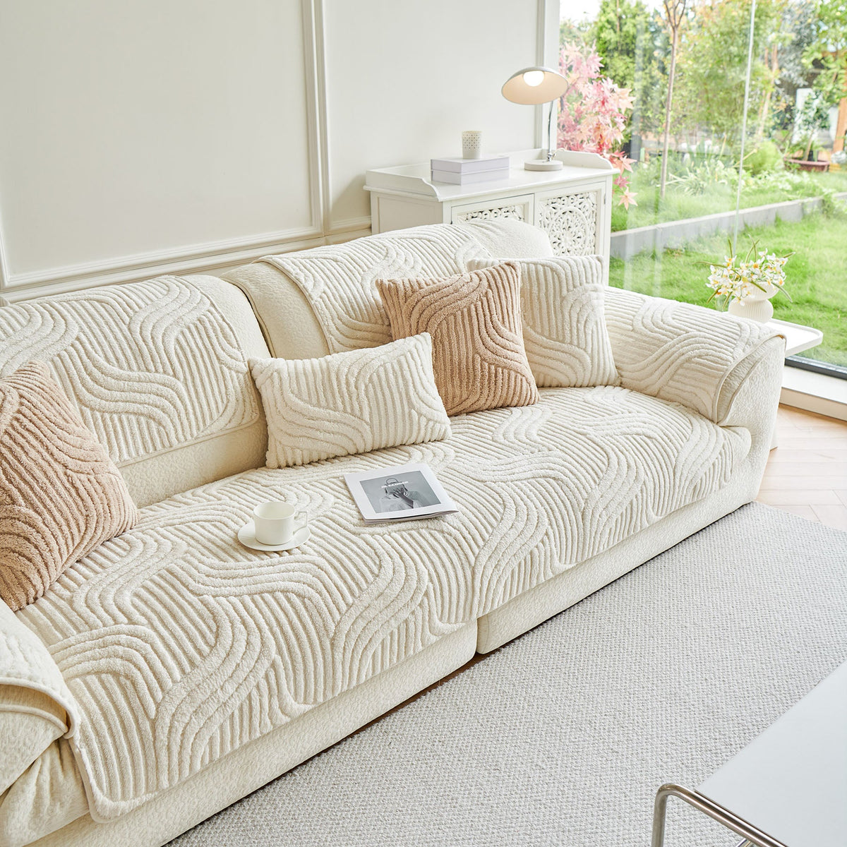 Luxury Plush Non-Slip Sofa Covers, Soft Fuzzy Embossed Sofa Topper & Seat Covers