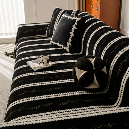 Boho Couch Throw Blanket with Textured Stripes, Sofa Cover for Living Room Decor