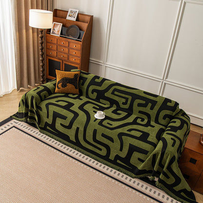 Modern Boho Chenille Sofa Cover Throw Blanket, Abstract Geometric Pattern Couch Cover