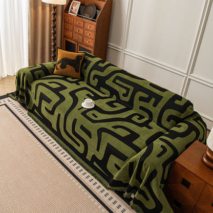 Modern Boho Chenille Sofa Cover Throw Blanket, Abstract Geometric Pattern Couch Cover