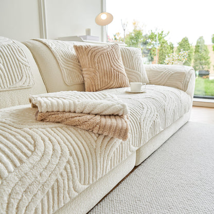 Luxury Plush Non-Slip Sofa Covers, Soft Fuzzy Embossed Sofa Topper & Seat Covers