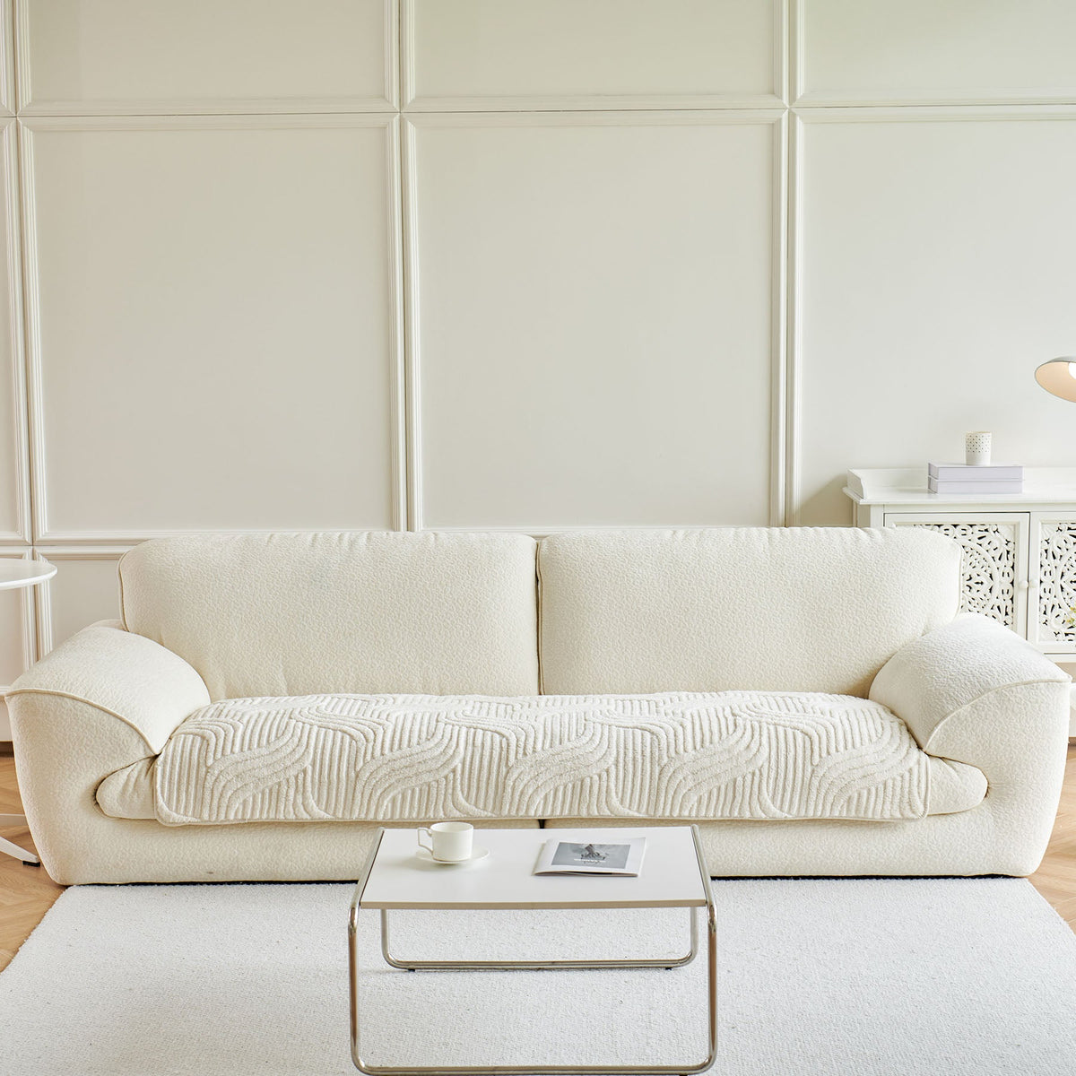 Luxury Plush Non-Slip Sofa Covers, Soft Fuzzy Embossed Sofa Topper & Seat Covers