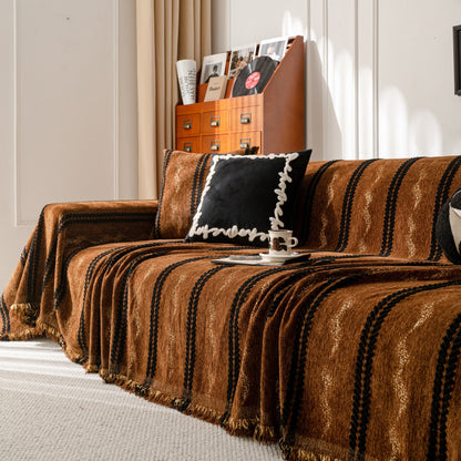 Boho Couch Throw Blanket with Textured Stripes, Sofa Cover for Living Room Decor