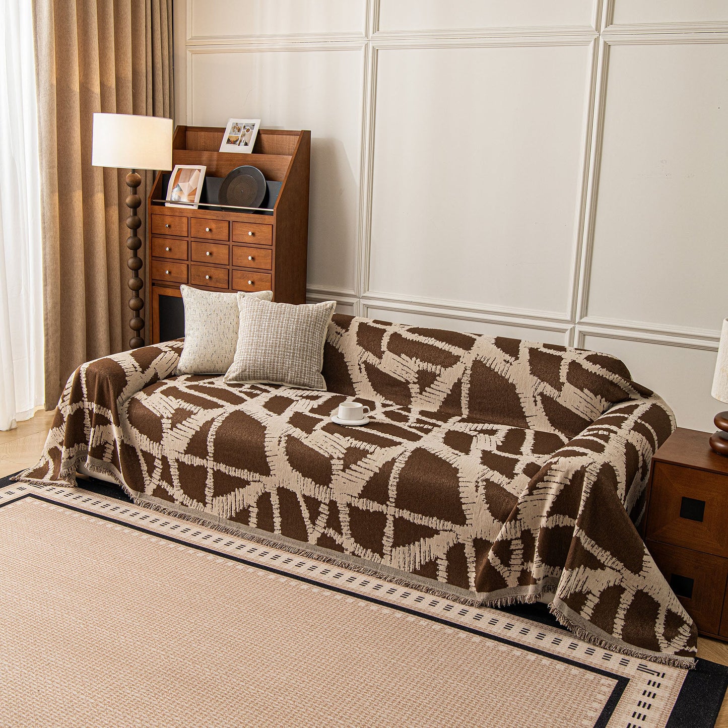 Modern Chenille Bold Abstract Pattern Sofa Cover, Artistic Decorative Furniture Cover