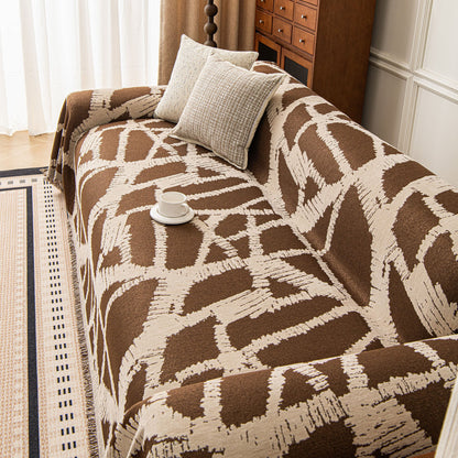 Modern Chenille Bold Abstract Pattern Sofa Cover, Artistic Decorative Furniture Cover