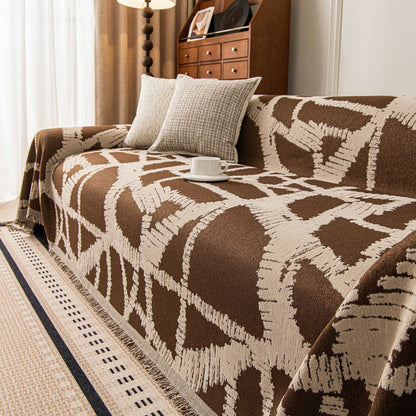 Modern Chenille Bold Abstract Pattern Sofa Cover, Artistic Decorative Furniture Cover