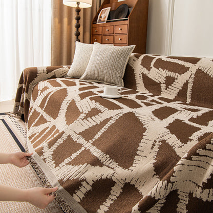 Modern Chenille Bold Abstract Pattern Sofa Cover, Artistic Decorative Furniture Cover