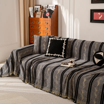 Boho Couch Throw Blanket with Textured Stripes, Sofa Cover for Living Room Decor