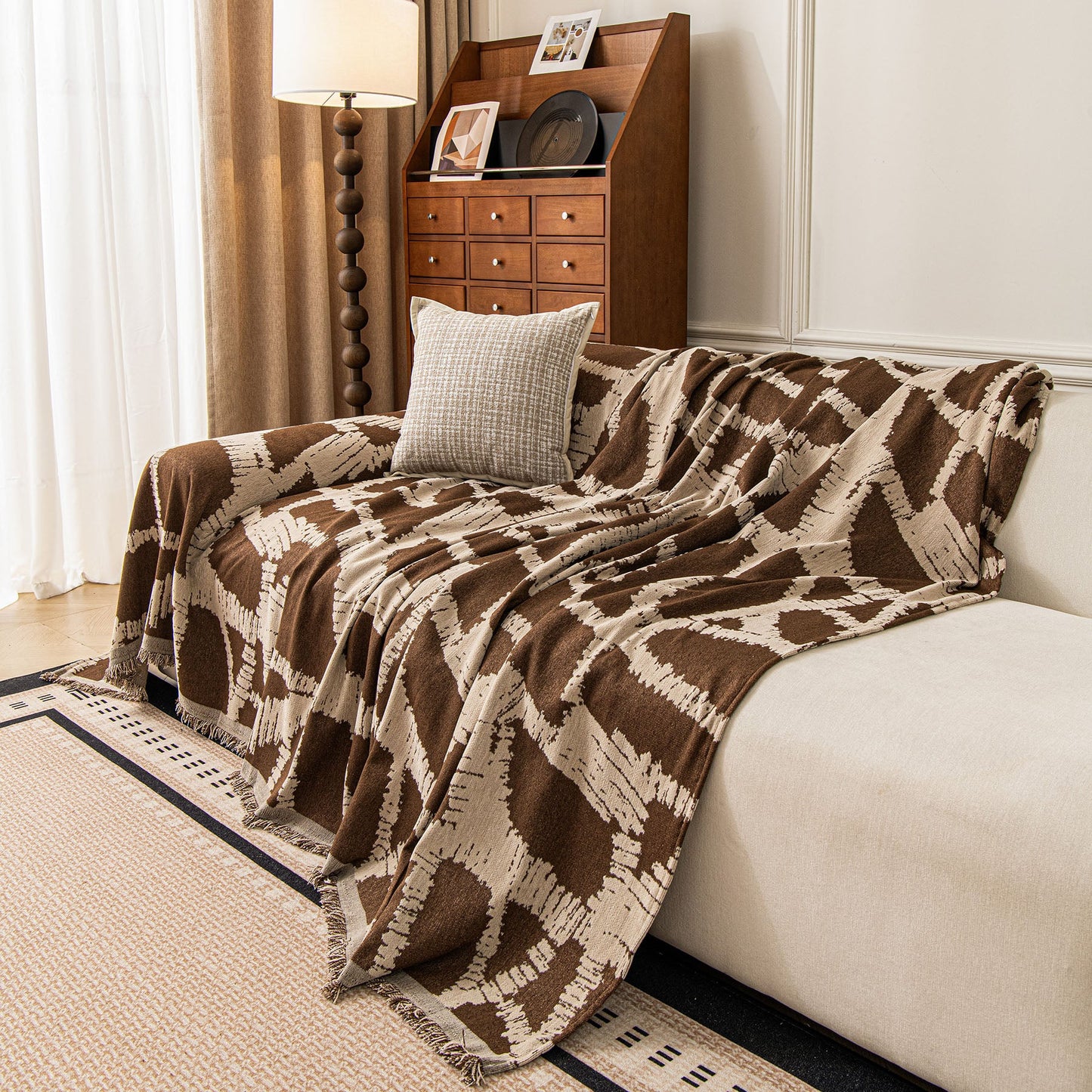 Modern Chenille Bold Abstract Pattern Sofa Cover, Artistic Decorative Furniture Cover