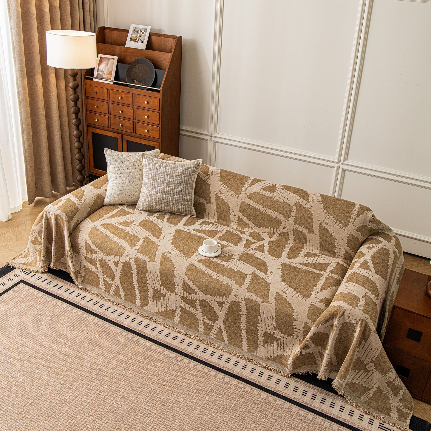 Modern Chenille Bold Abstract Pattern Sofa Cover, Artistic Decorative Furniture Cover