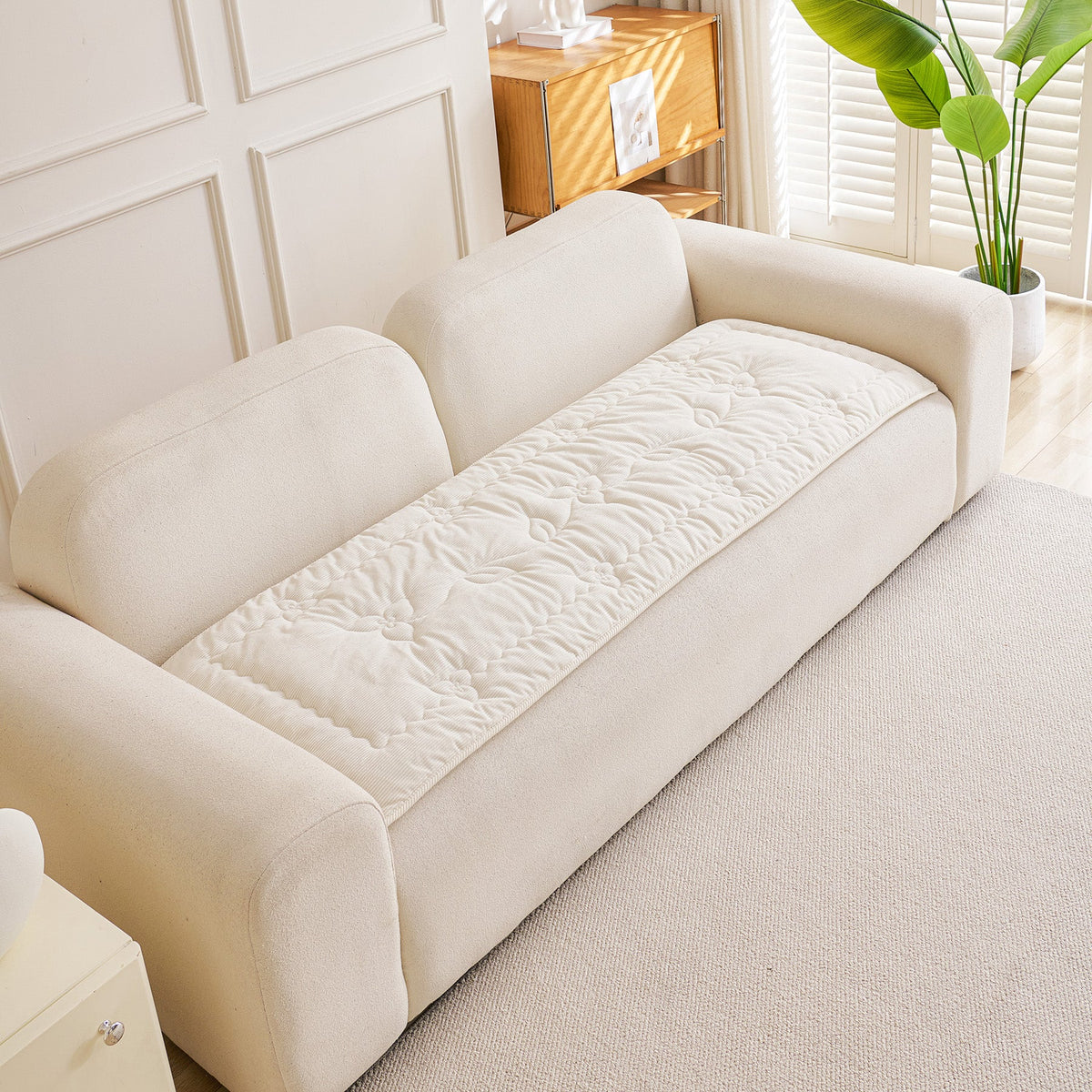 Quilted Corduroy Couch Topper, Non-Slip Soft Padded Sofa Protector Cover for Pets, Kids