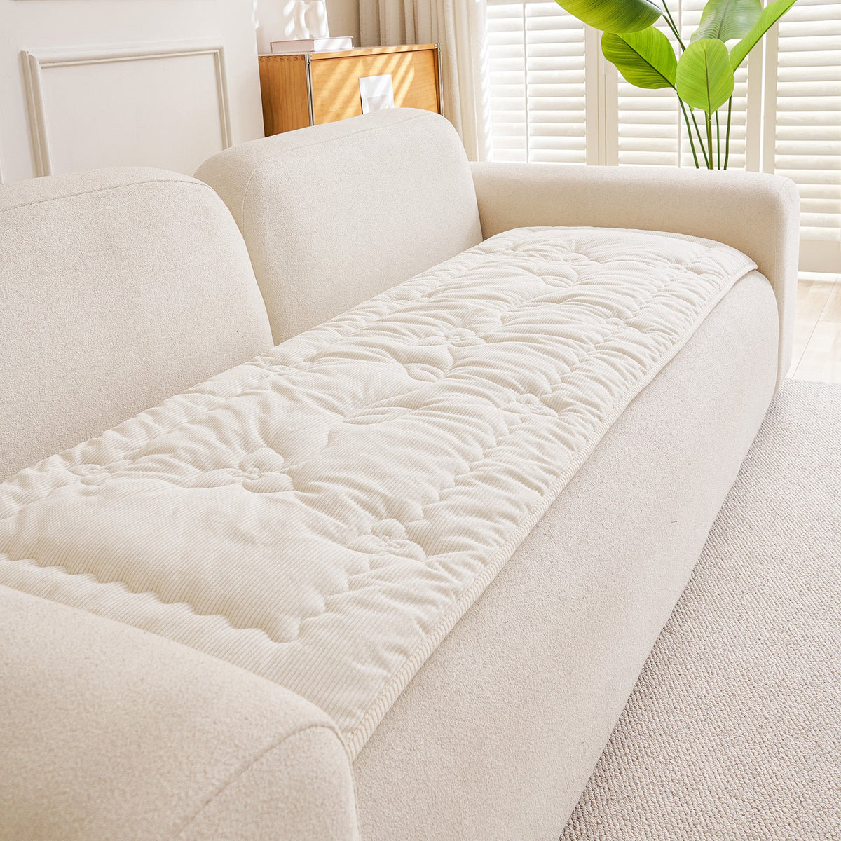 Quilted Corduroy Couch Topper, Non-Slip Soft Padded Sofa Protector Cover for Pets, Kids