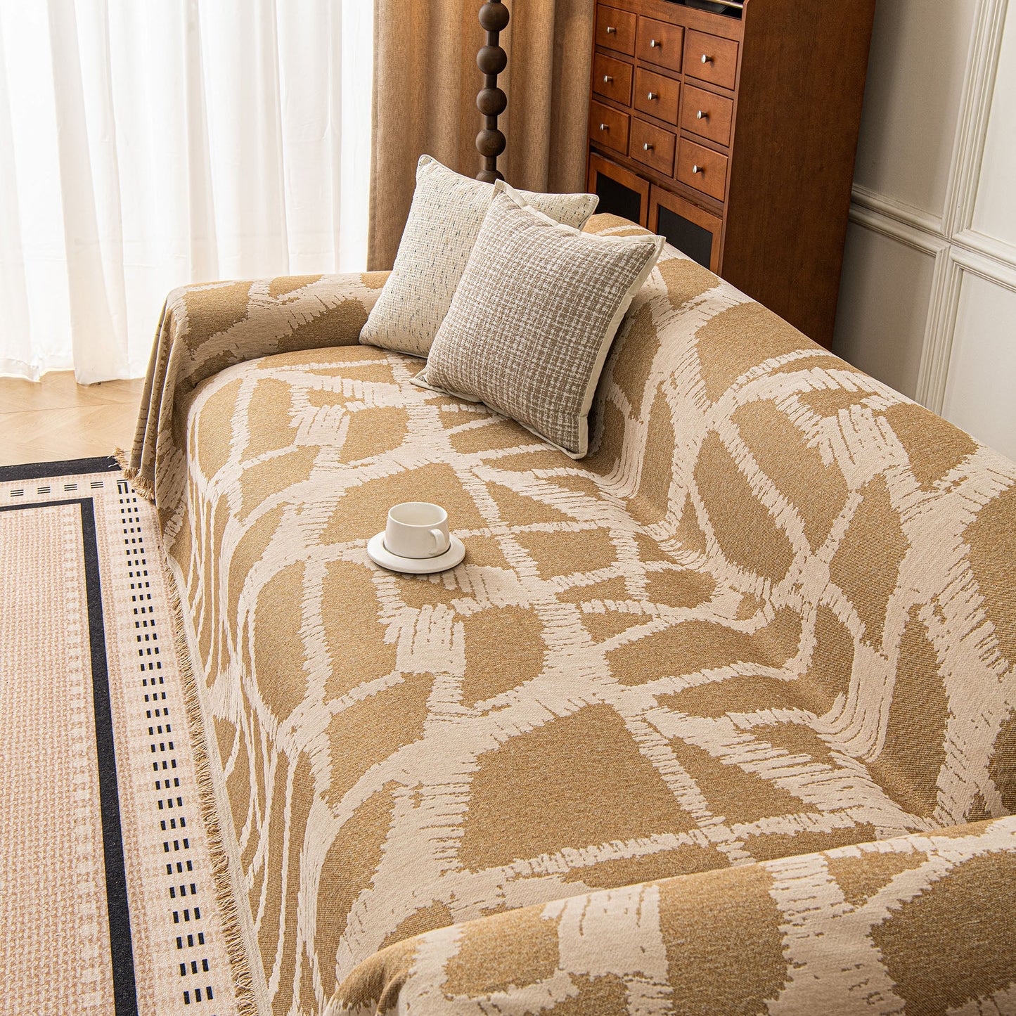 Modern Chenille Bold Abstract Pattern Sofa Cover, Artistic Decorative Furniture Cover