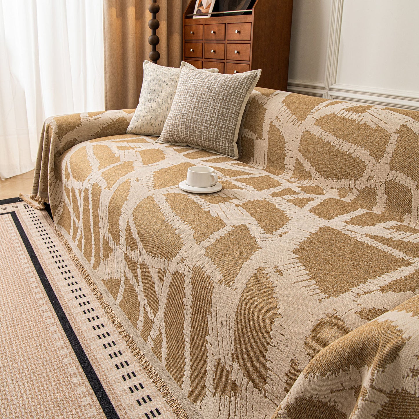 Modern Chenille Bold Abstract Pattern Sofa Cover, Artistic Decorative Furniture Cover