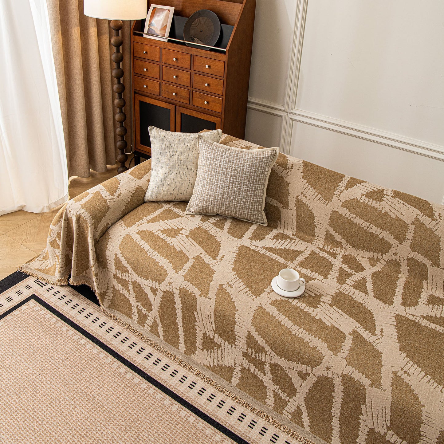 Modern Chenille Bold Abstract Pattern Sofa Cover, Artistic Decorative Furniture Cover