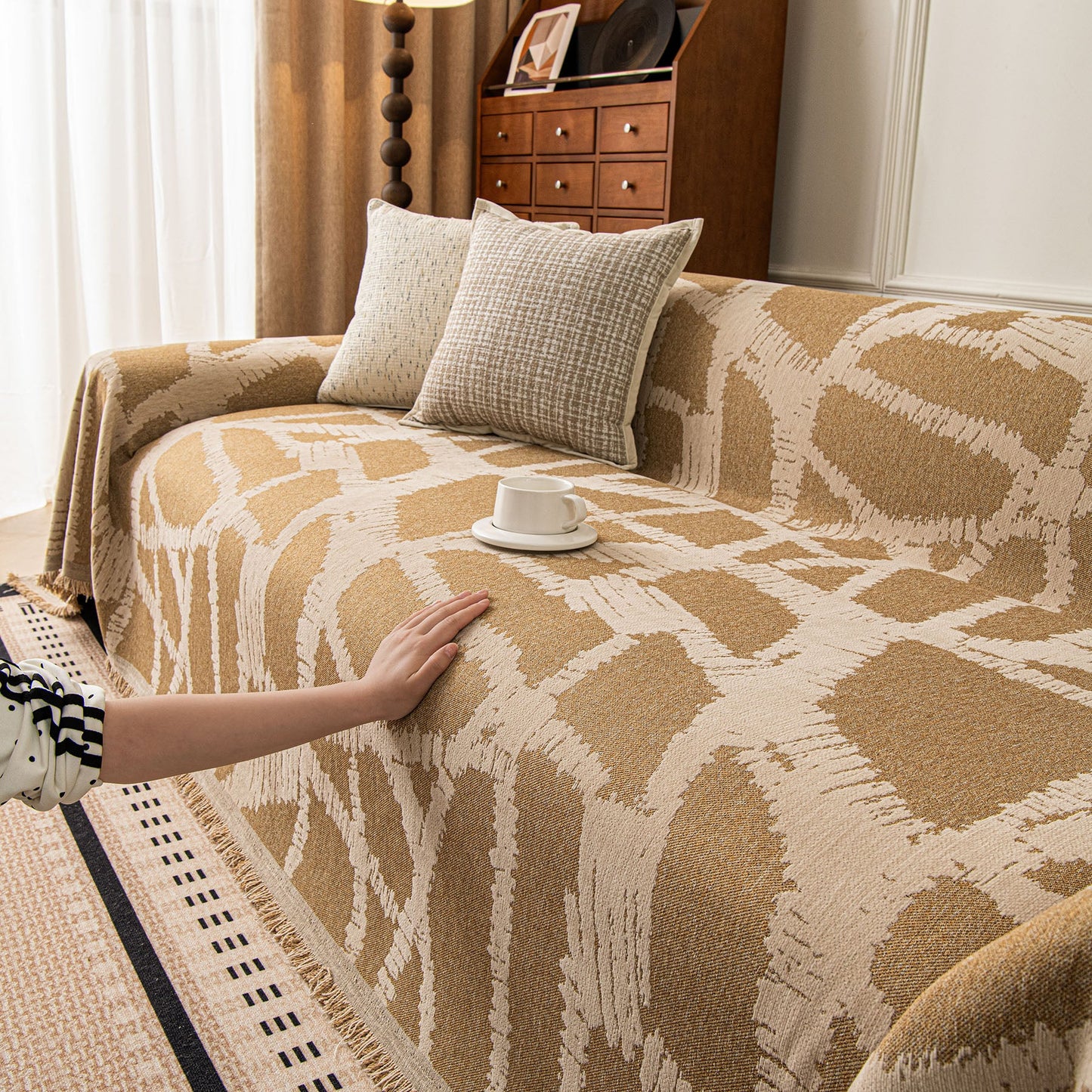Modern Chenille Bold Abstract Pattern Sofa Cover, Artistic Decorative Furniture Cover