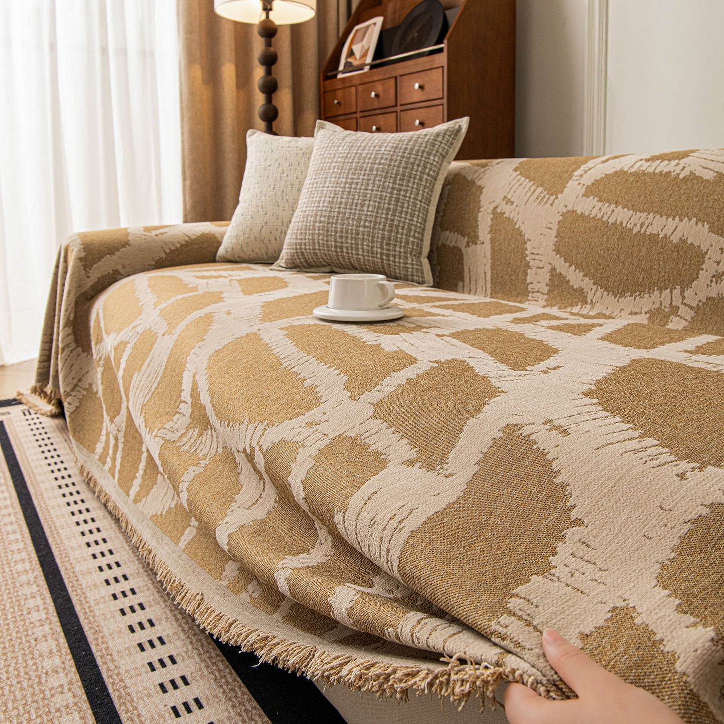 Modern Chenille Bold Abstract Pattern Sofa Cover, Artistic Decorative Furniture Cover