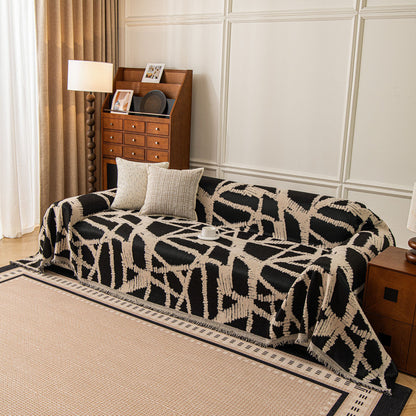 Modern Chenille Bold Abstract Pattern Sofa Cover, Artistic Decorative Furniture Cover
