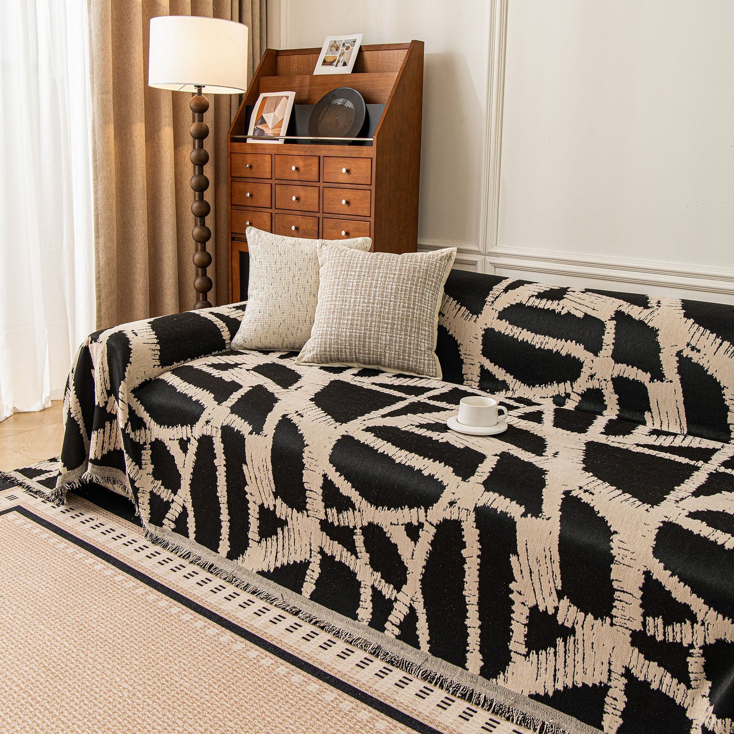 Modern Chenille Bold Abstract Pattern Sofa Cover, Artistic Decorative Furniture Cover