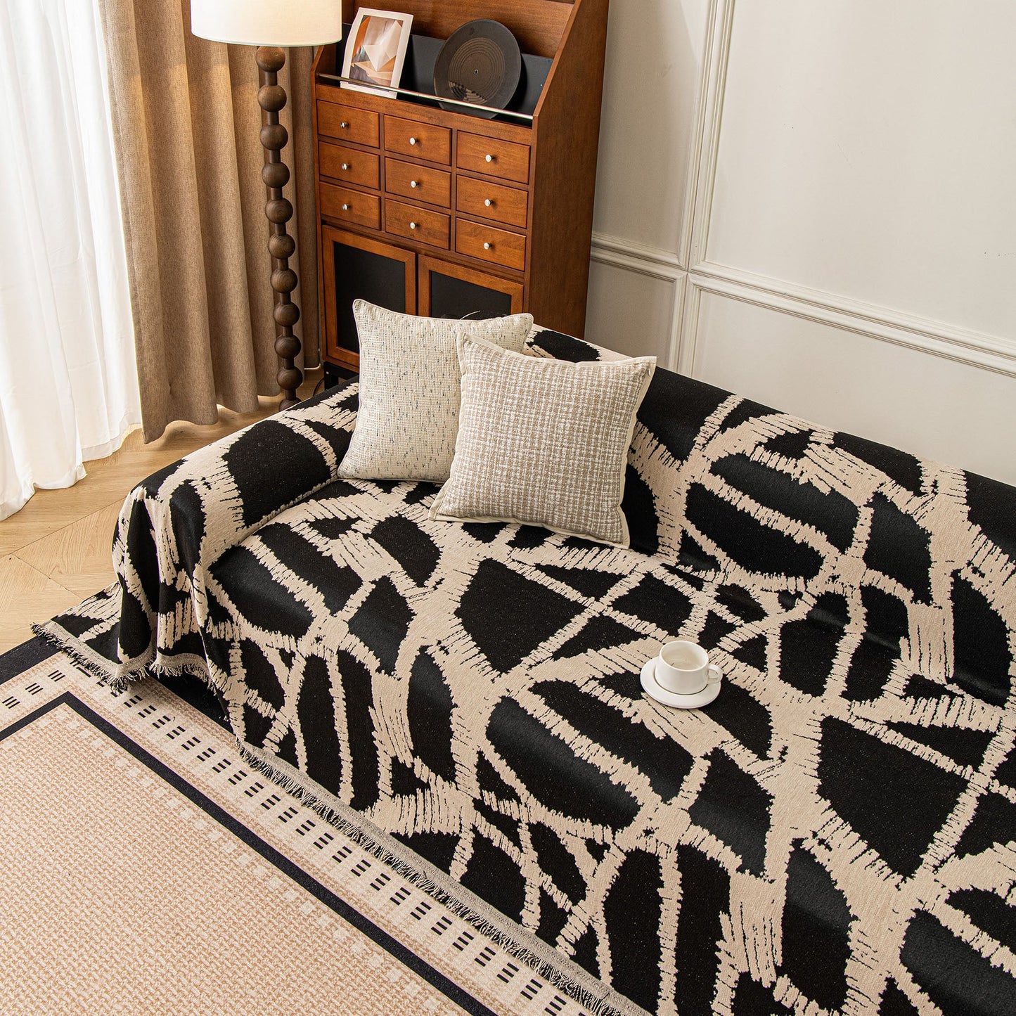Modern Chenille Bold Abstract Pattern Sofa Cover, Artistic Decorative Furniture Cover