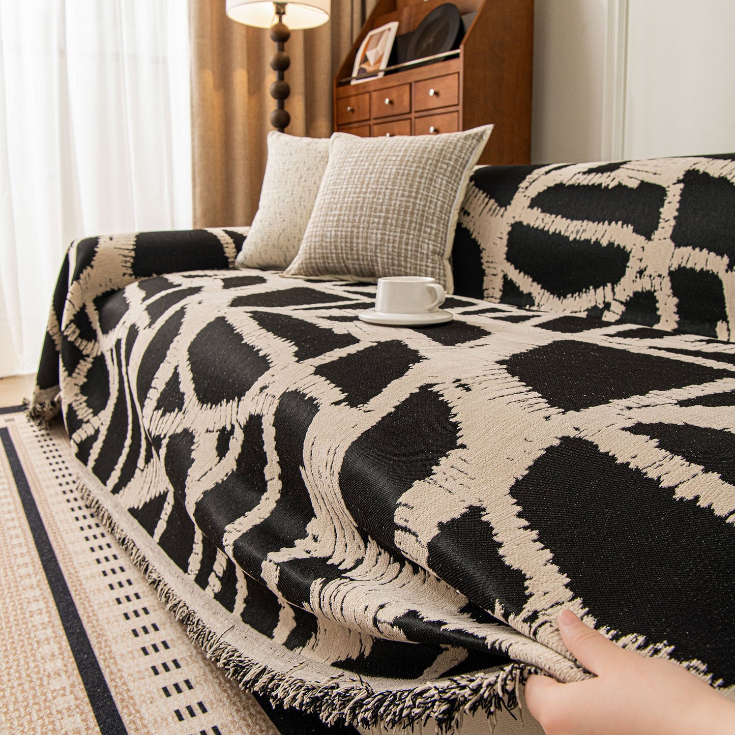 Modern Chenille Bold Abstract Pattern Sofa Cover, Artistic Decorative Furniture Cover