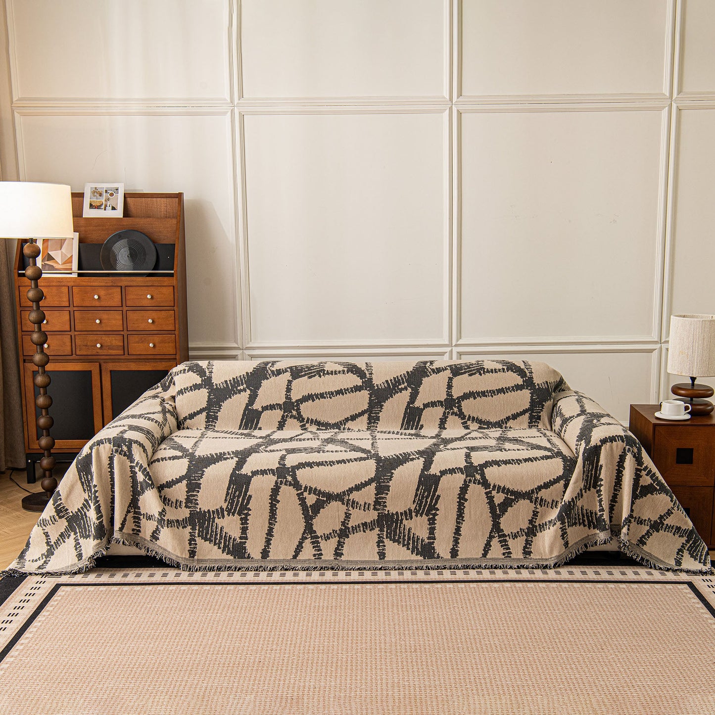Modern Chenille Bold Abstract Pattern Sofa Cover, Artistic Decorative Furniture Cover