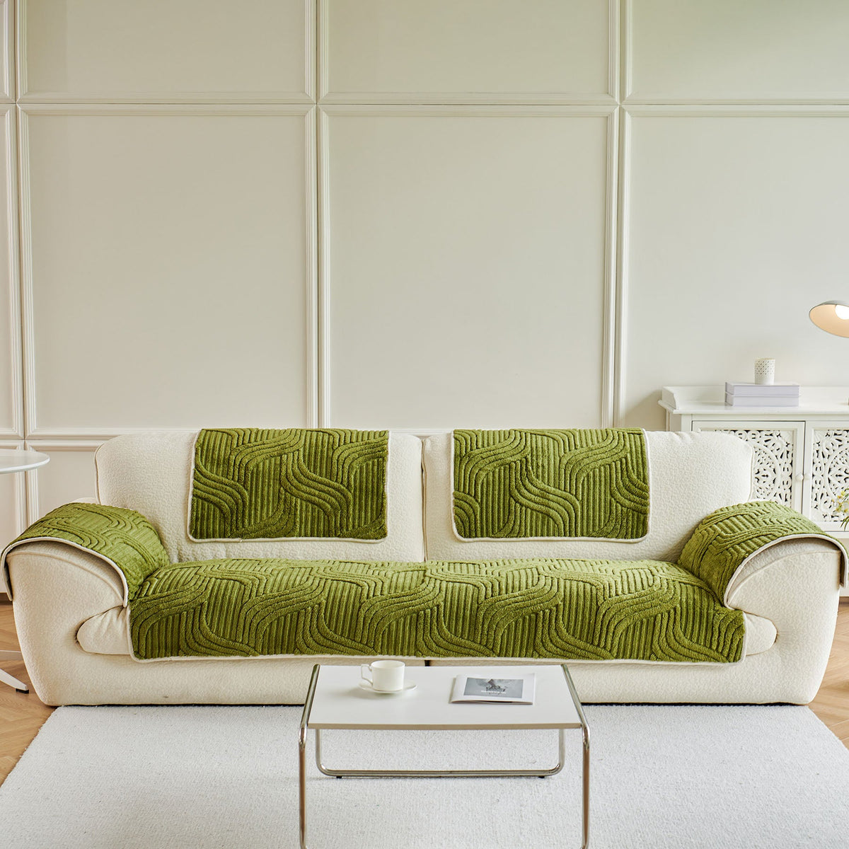 Luxury Plush Non-Slip Sofa Covers, Soft Fuzzy Embossed Sofa Topper & Seat Covers