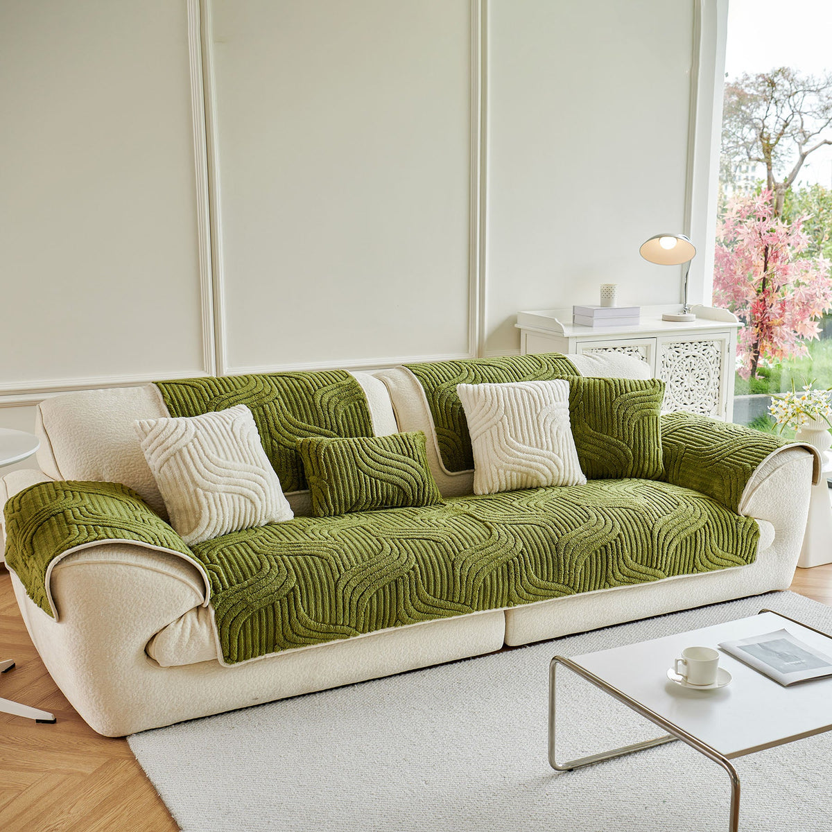 Luxury Plush Non-Slip Sofa Covers, Soft Fuzzy Embossed Sofa Topper & Seat Covers