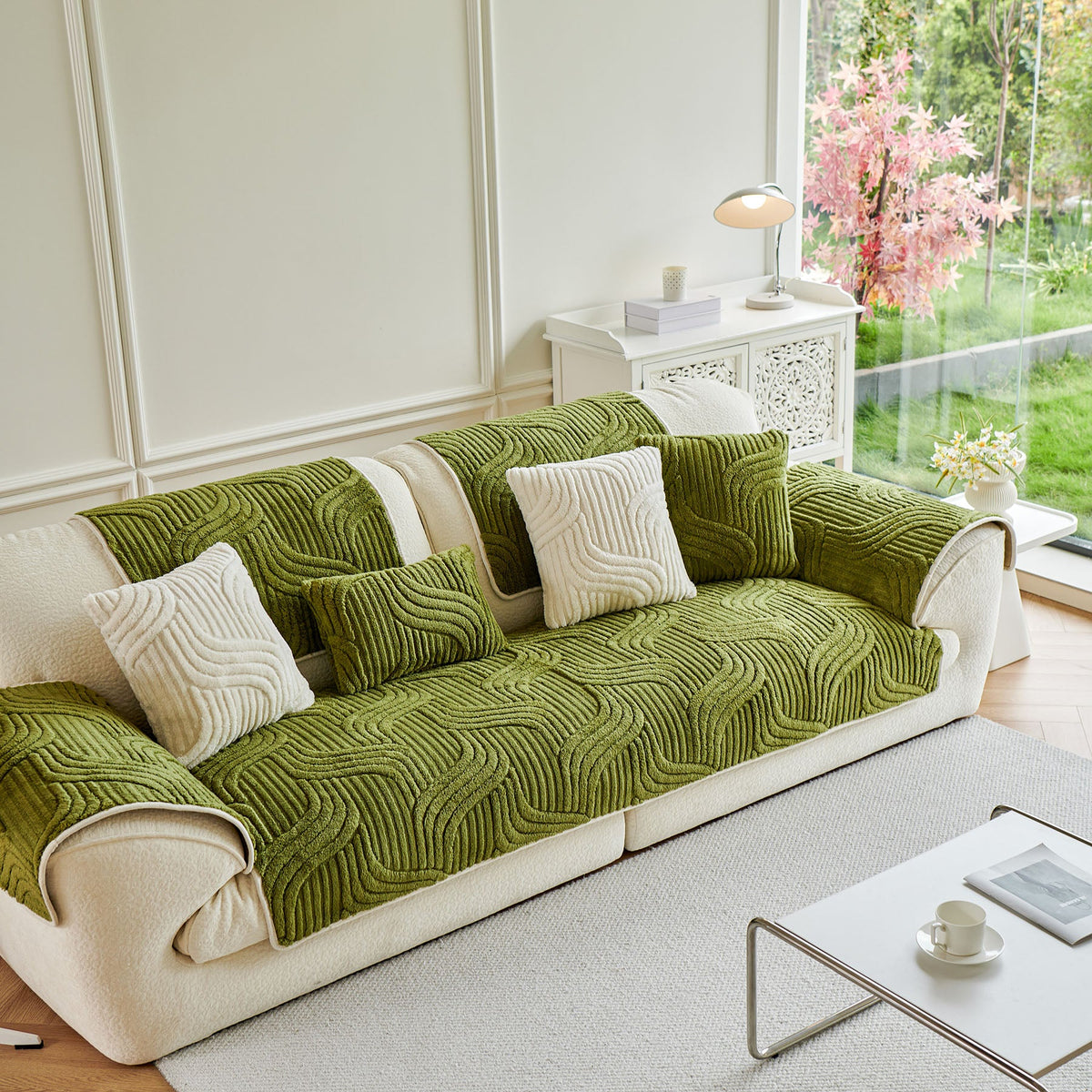Luxury Plush Non-Slip Sofa Covers, Soft Fuzzy Embossed Sofa Topper & Seat Covers
