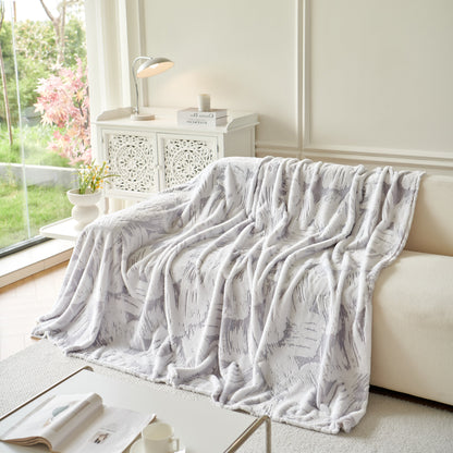 Plush Faux Fur Warm Sofa Cover with Waves Jacquard Textured Throw Blankets for Couch