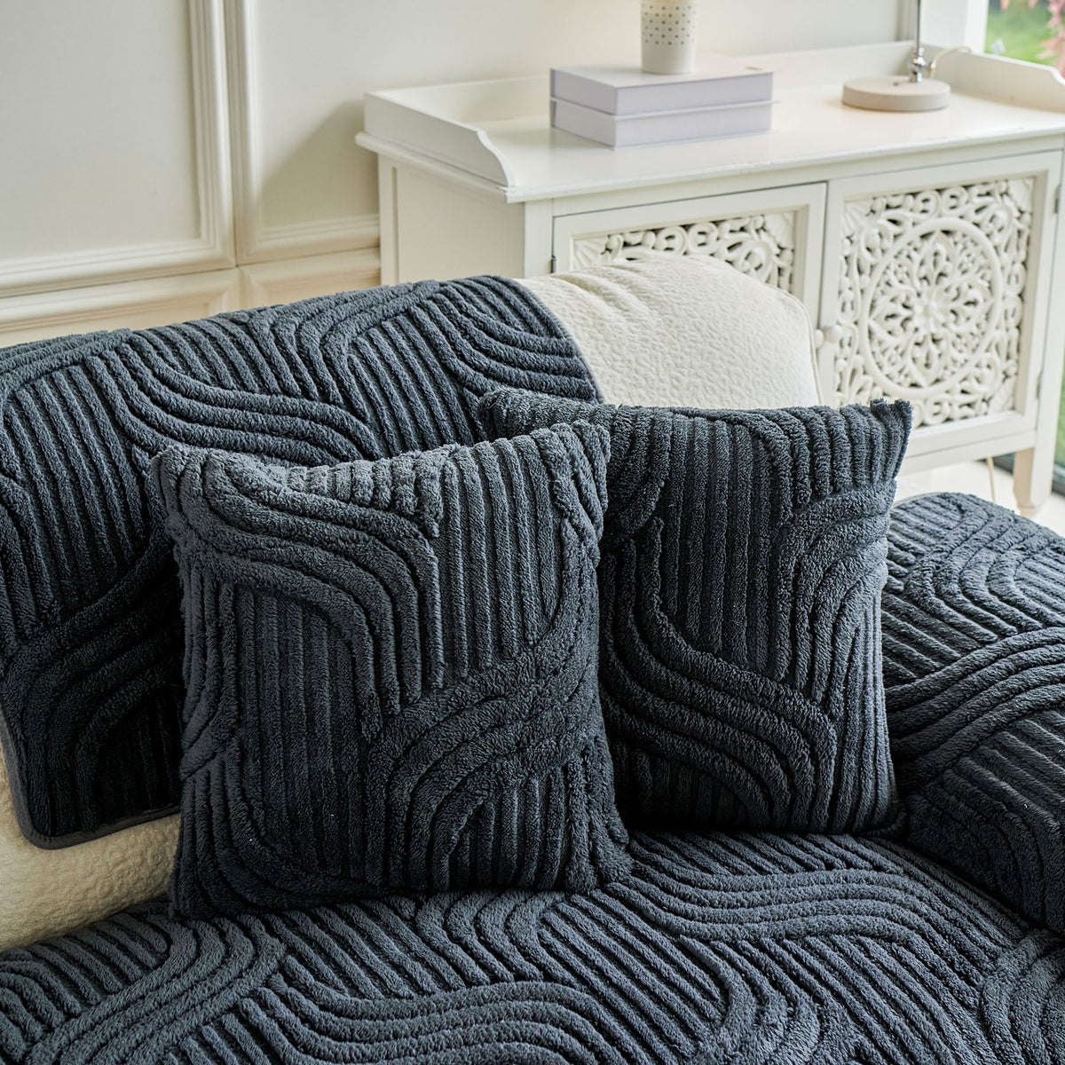 Luxury Plush Non-Slip Sofa Covers, Soft Fuzzy Embossed Sofa Topper & Seat Covers