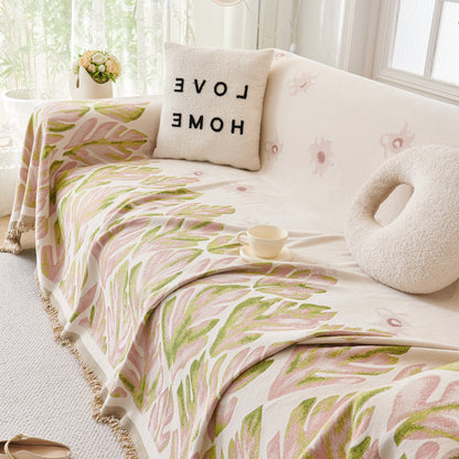 Soft Woven Leaf Couch Blanket, Pet-friendly Sectional Sofa Slipcover For Cats Dogs