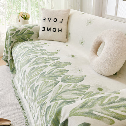Soft Woven Leaf Couch Blanket, Pet-friendly Sectional Sofa Slipcover For Cats Dogs