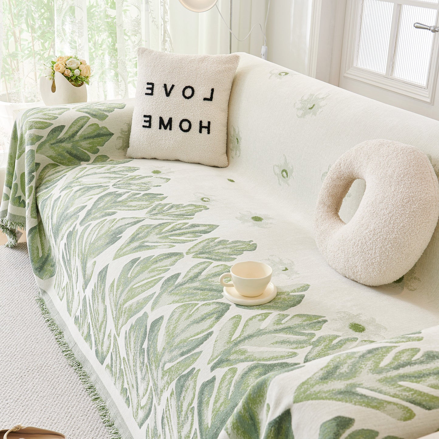 Soft Woven Leaf Couch Blanket, Pet-friendly Sectional Sofa Slipcover For Cats Dogs