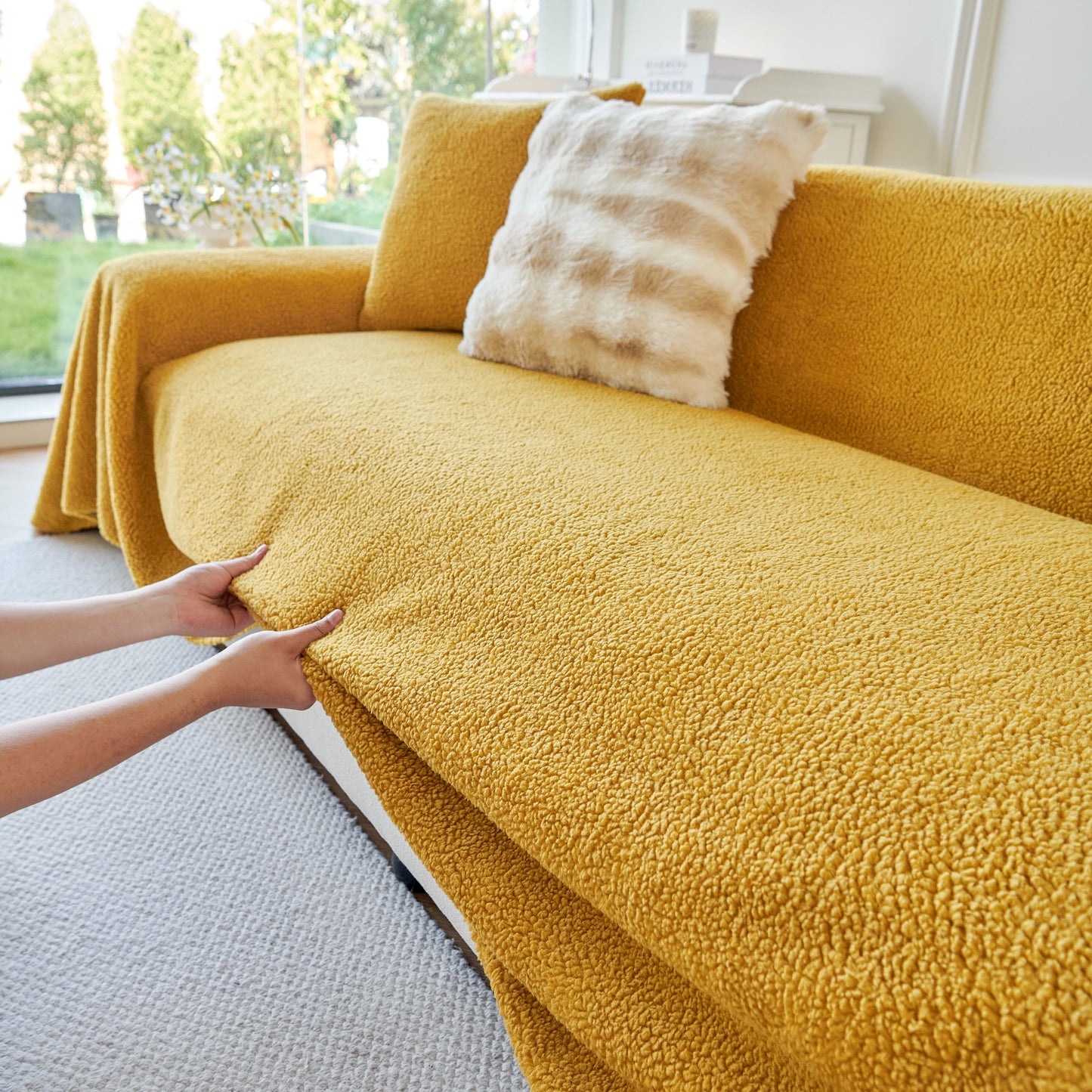 Thick Sherpa Fleece Sofa Protector Cover Stylish Durable Slipcovers for Couches and Chairs