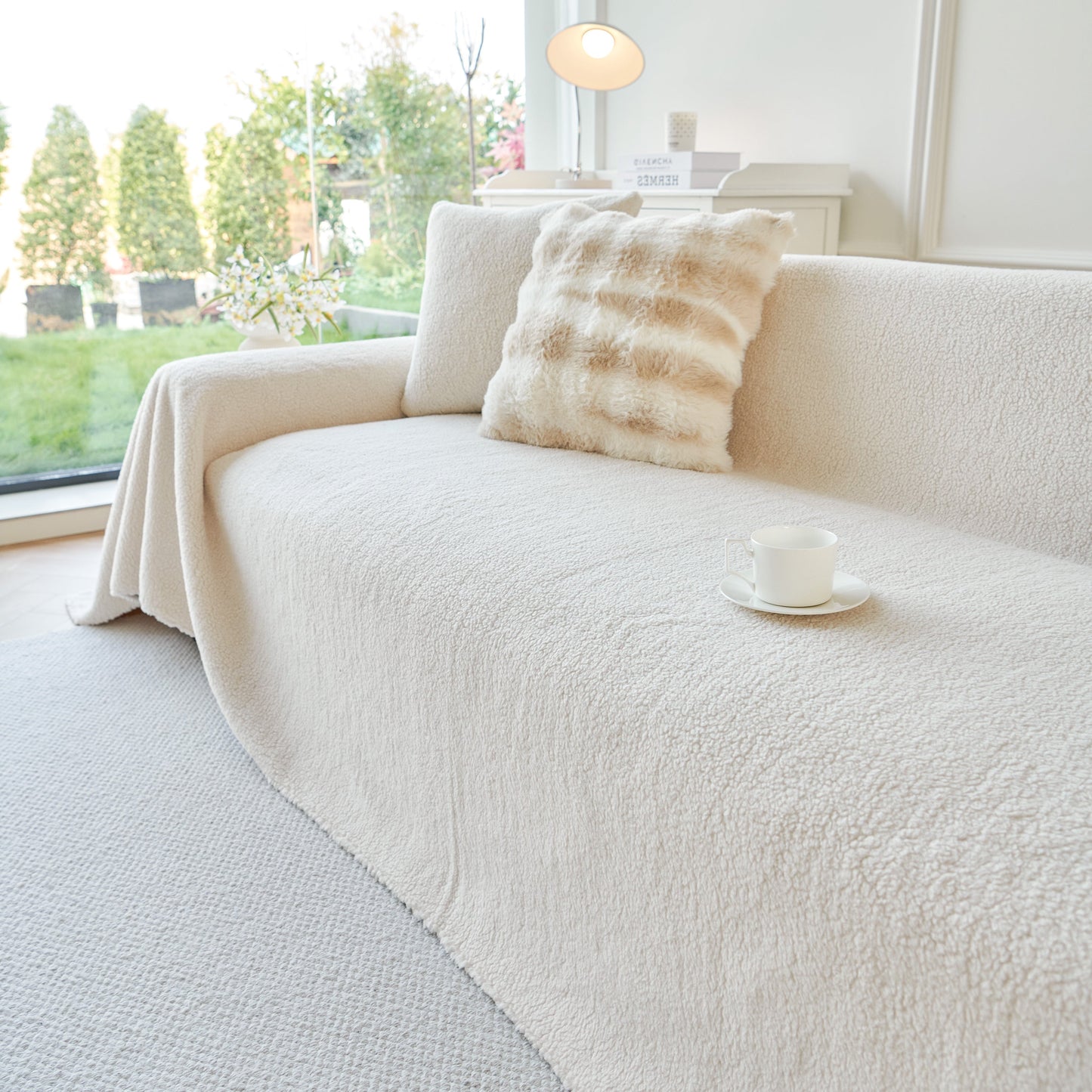 Thick Sherpa Fleece Sofa Protector Cover Stylish Durable Slipcovers for Couches and Chairs