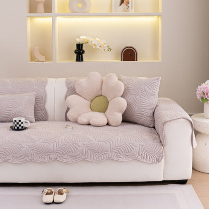 Sofa Cover for Leather & Fabric Couches, 3D Leaf Embossed Quilted Furniture Covers