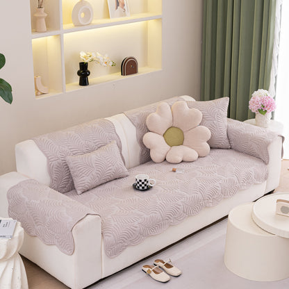 Sofa Cover for Leather & Fabric Couches, 3D Leaf Embossed Quilted Furniture Covers