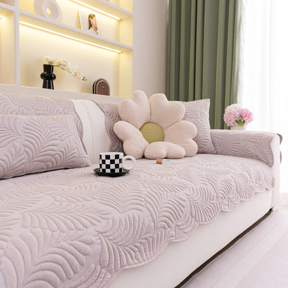 Sofa Cover for Leather & Fabric Couches, 3D Leaf Embossed Quilted Furniture Covers