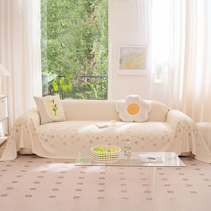 Cooling Ice Silk Sofa Cover Blanket, Floral Soft Silky Breathable Couch Throw Cover