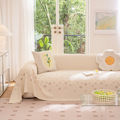 Cooling Ice Silk Sofa Cover Blanket, Floral Soft Silky Breathable Couch Throw Cover