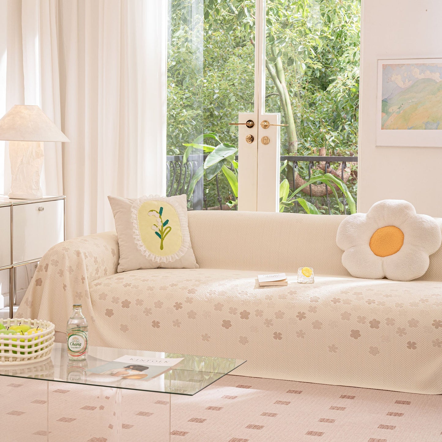 Cooling Ice Silk Sofa Cover Blanket, Floral Soft Silky Breathable Couch Throw Cover