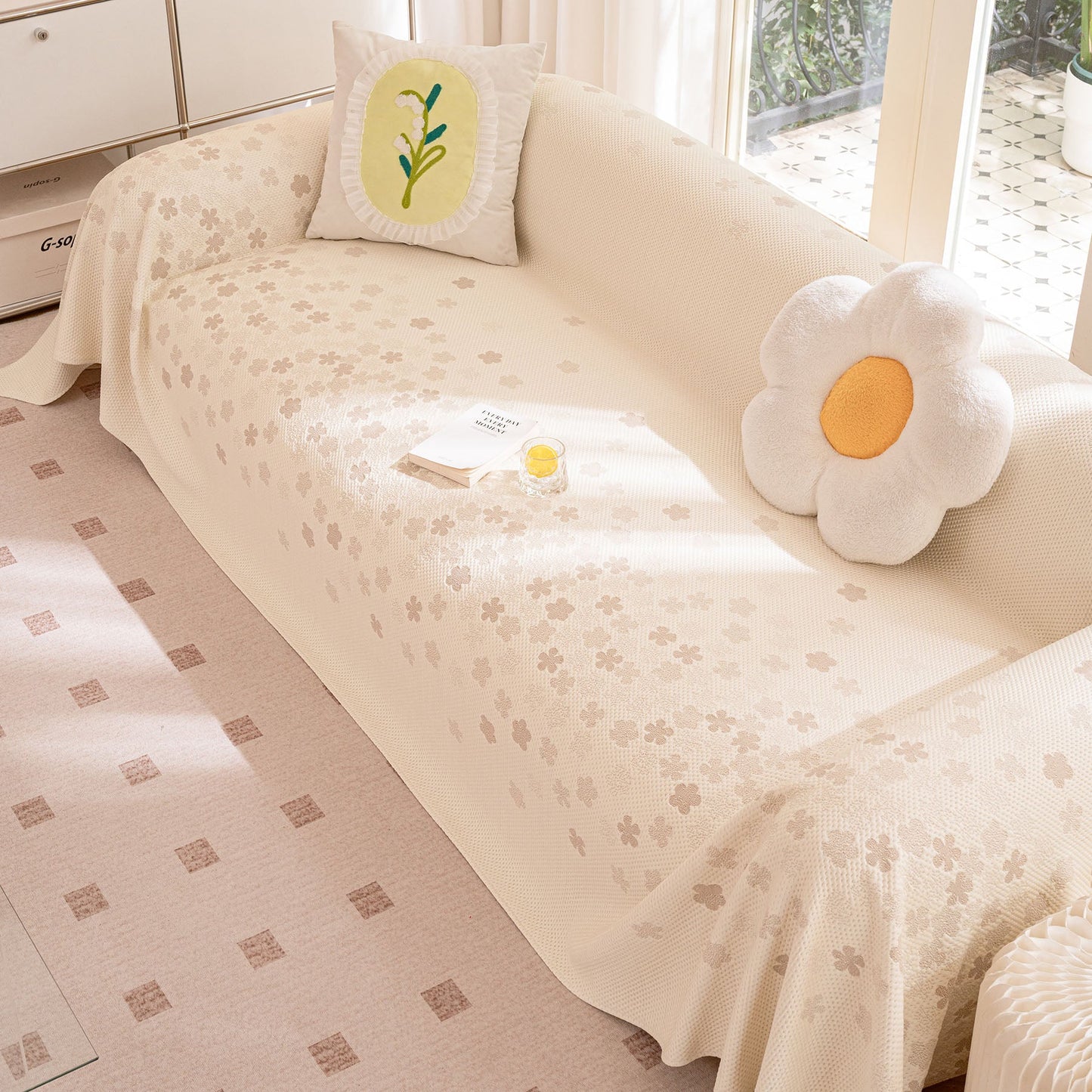 Cooling Ice Silk Sofa Cover Blanket, Floral Soft Silky Breathable Couch Throw Cover