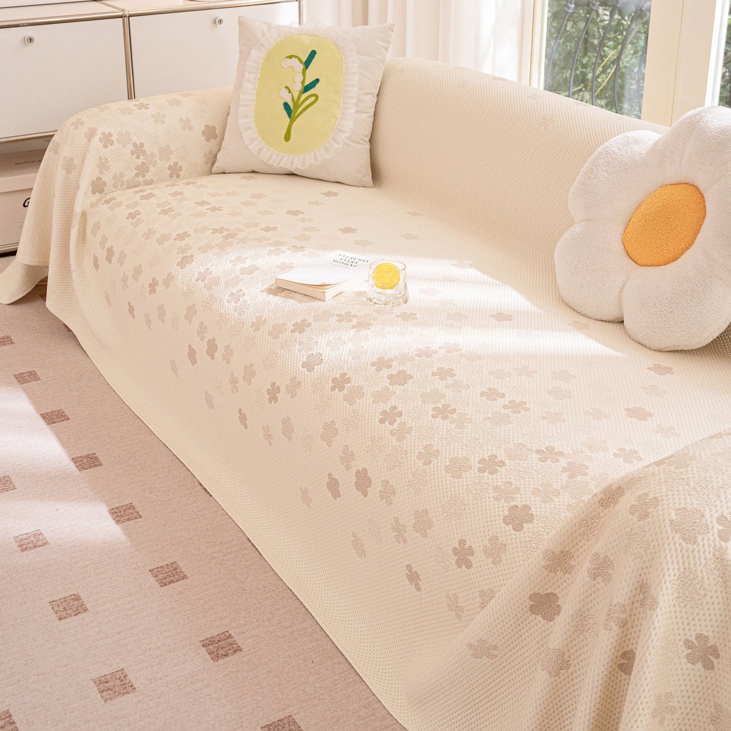 Cooling Ice Silk Sofa Cover Blanket, Floral Soft Silky Breathable Couch Throw Cover