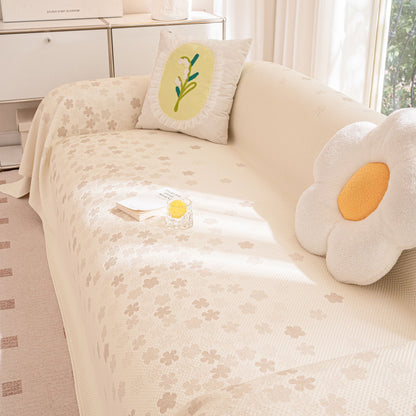 Cooling Ice Silk Sofa Cover Blanket, Floral Soft Silky Breathable Couch Throw Cover