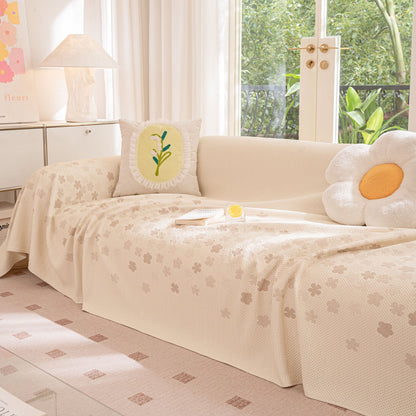 Cooling Ice Silk Sofa Cover Blanket, Floral Soft Silky Breathable Couch Throw Cover